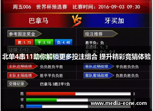 北单4串11助你解锁更多投注组合 提升精彩竞猜体验